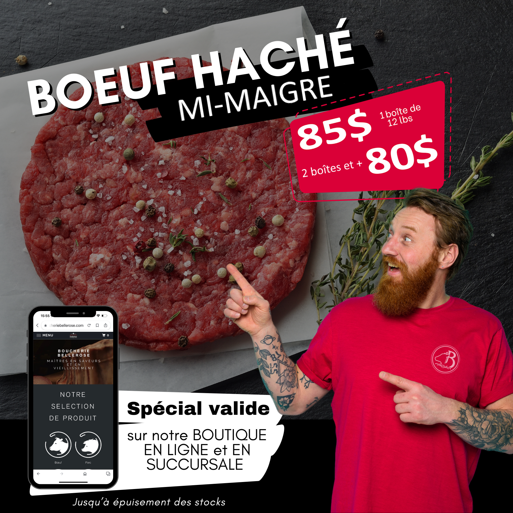 Bœuf haché mi-maigre ~ Boîte 12 lbs